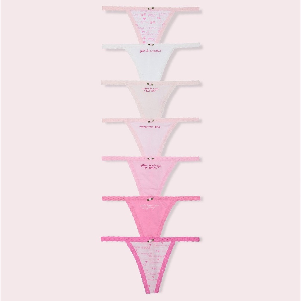 PINK x LoveShackFancy Rules of Pink 7-Pack V-String Panties - Picture 2 of 4